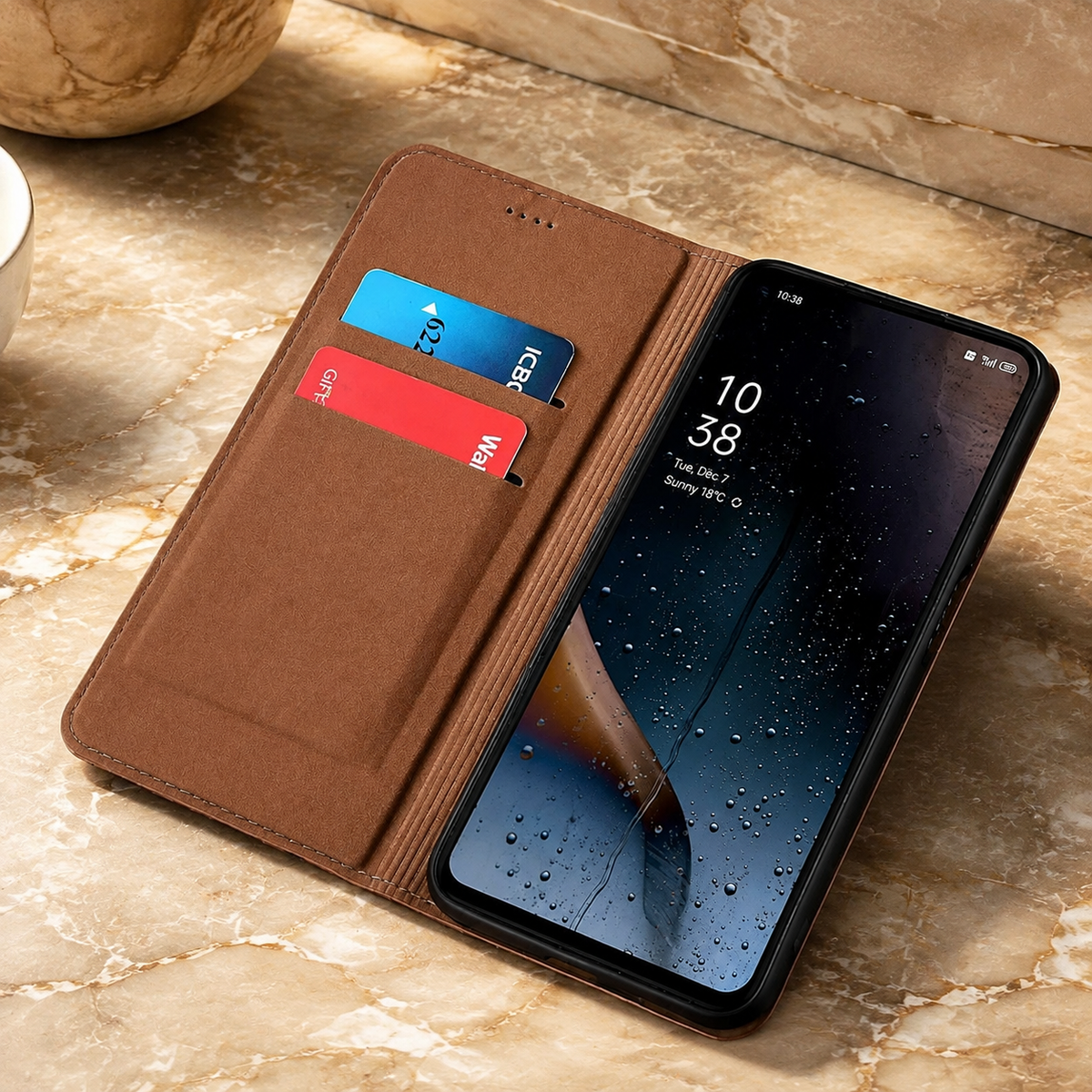 Premium iPhone Case Genuine Leather Flip Cover Card Pocket Non Slip Full Protection Scratch Resistant Soft Interior Slim Wallet Design Matte Daily Use