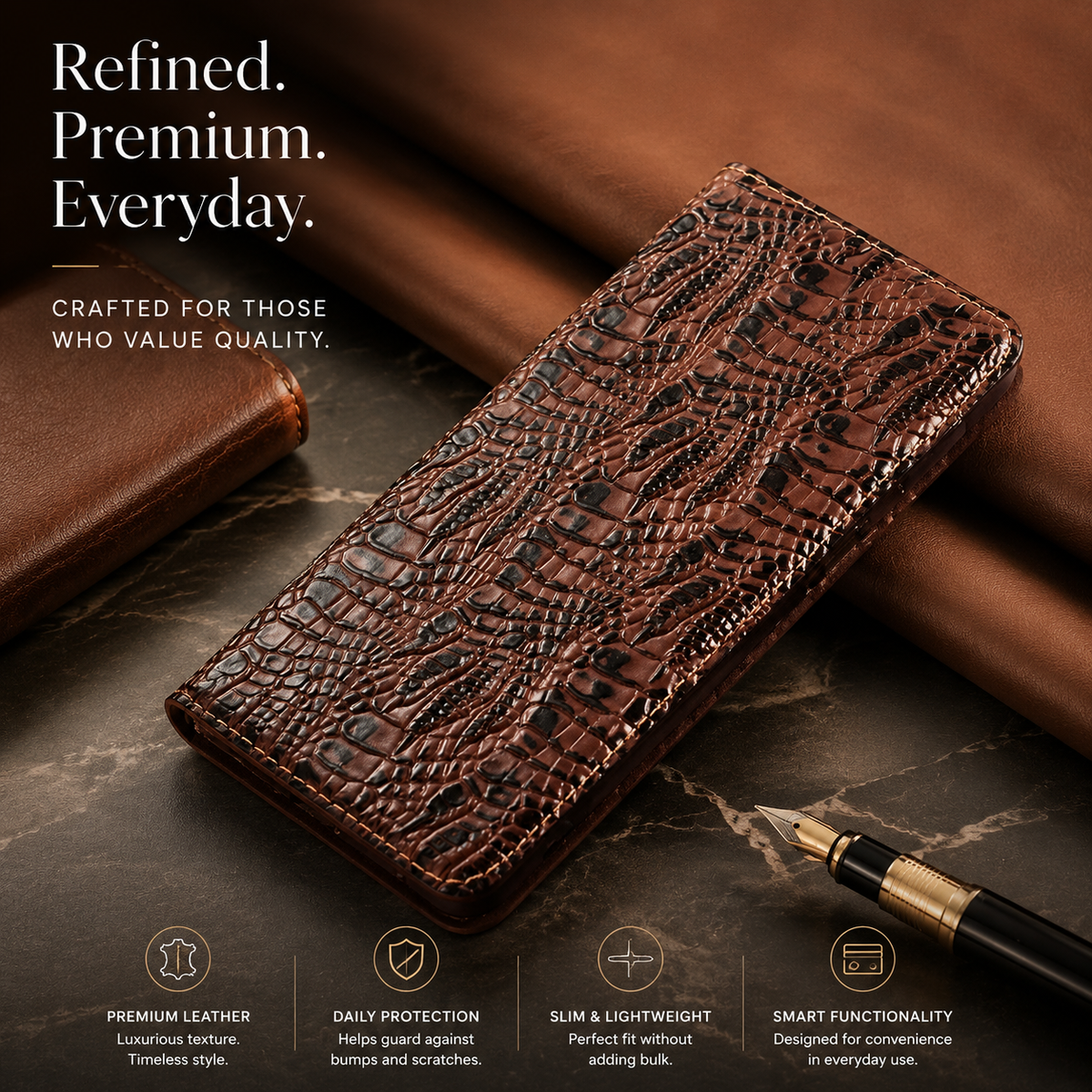 Premium iPhone Case Genuine Leather Flip Cover Card Pocket Non Slip Full Protection Scratch Resistant Soft Interior Slim Wallet Design Matte Daily Use