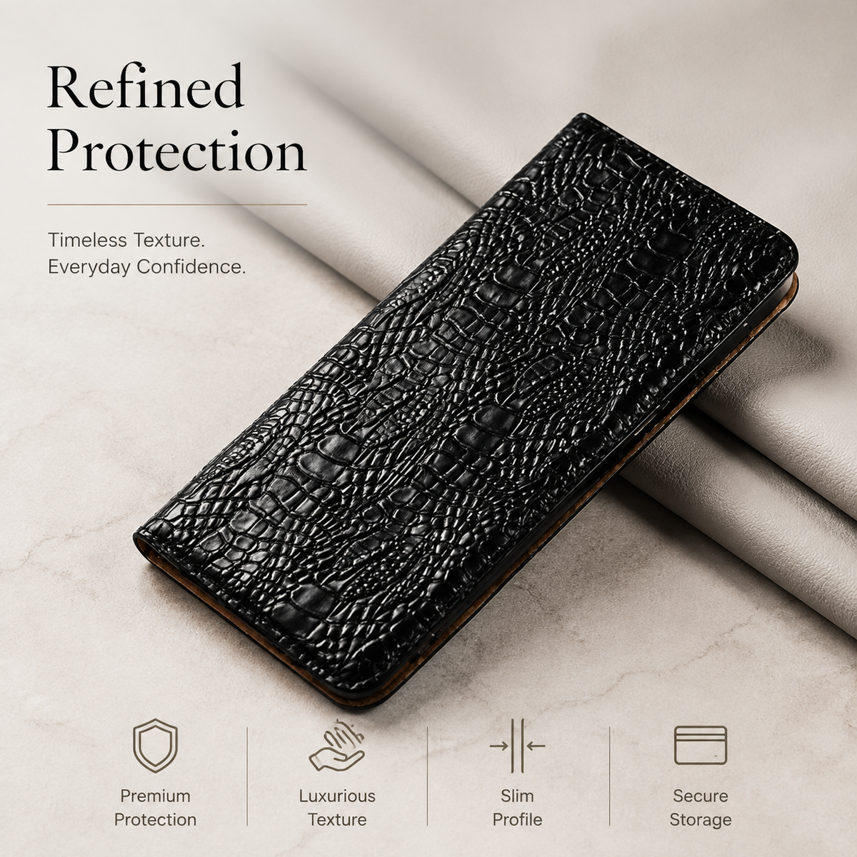 Premium iPhone Case Genuine Leather Flip Cover Card Pocket Non Slip Full Protection Scratch Resistant Soft Interior Slim Wallet Design Matte Daily Use