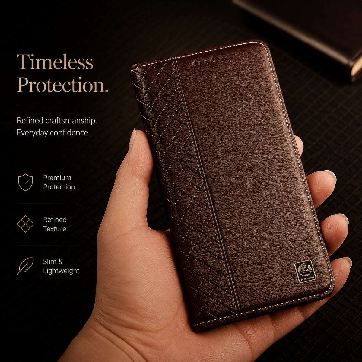 Premium iPhone Case Genuine Leather Flip Wallet Card Holder Kickstand Magnetic Closure Shockproof Protective Cover TPU Full Body Business Slim Design 