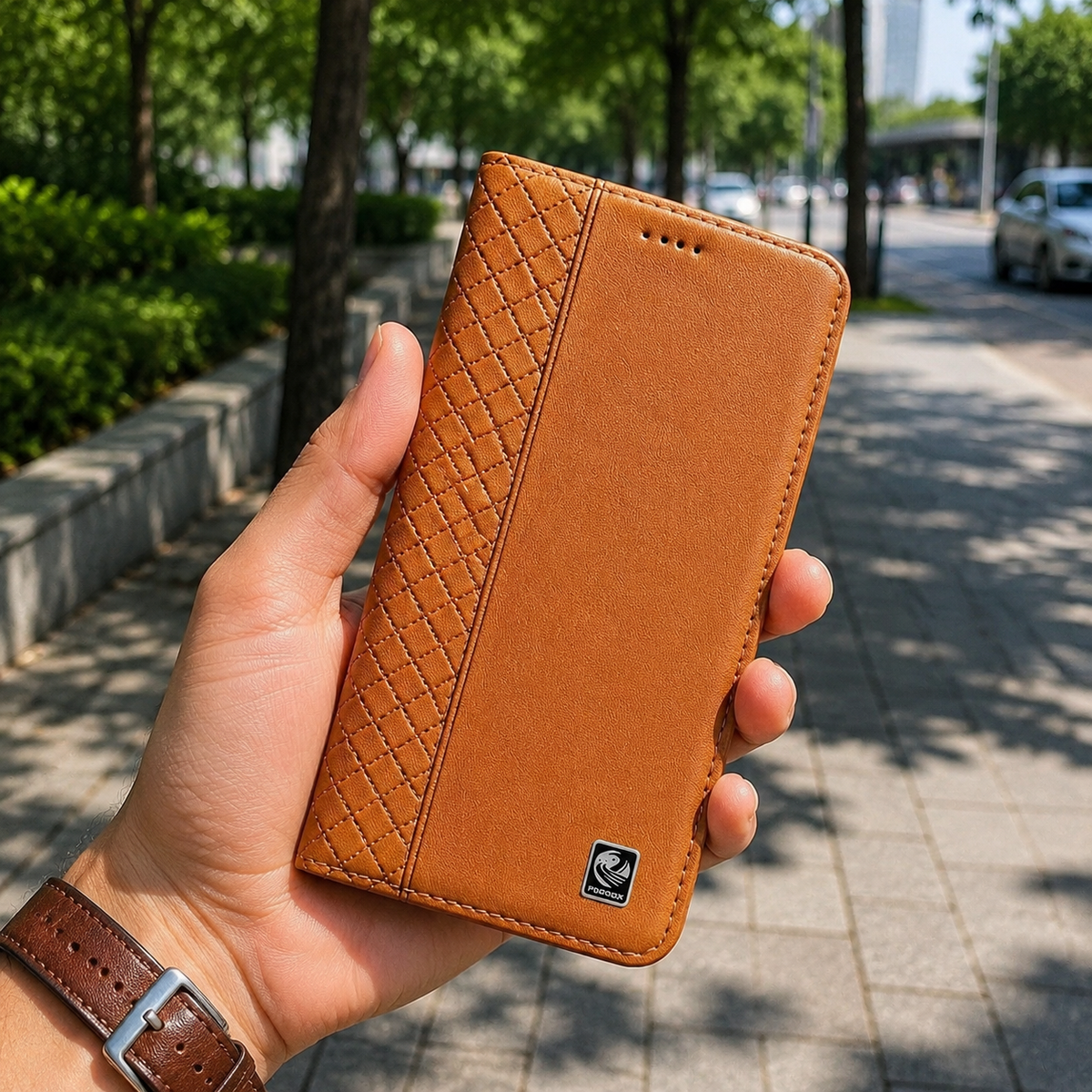 Premium iPhone Case Genuine Leather Flip Wallet Card Holder Kickstand Magnetic Closure Shockproof Protective Cover TPU Full Body Business Slim Design 