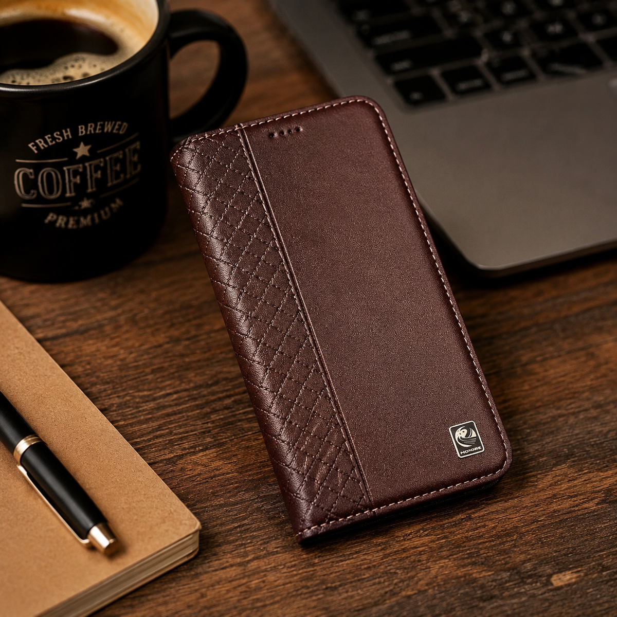 Premium iPhone Case Genuine Leather Flip Wallet Card Holder Kickstand Magnetic Closure Shockproof Protective Cover TPU Full Body Business Slim Design 