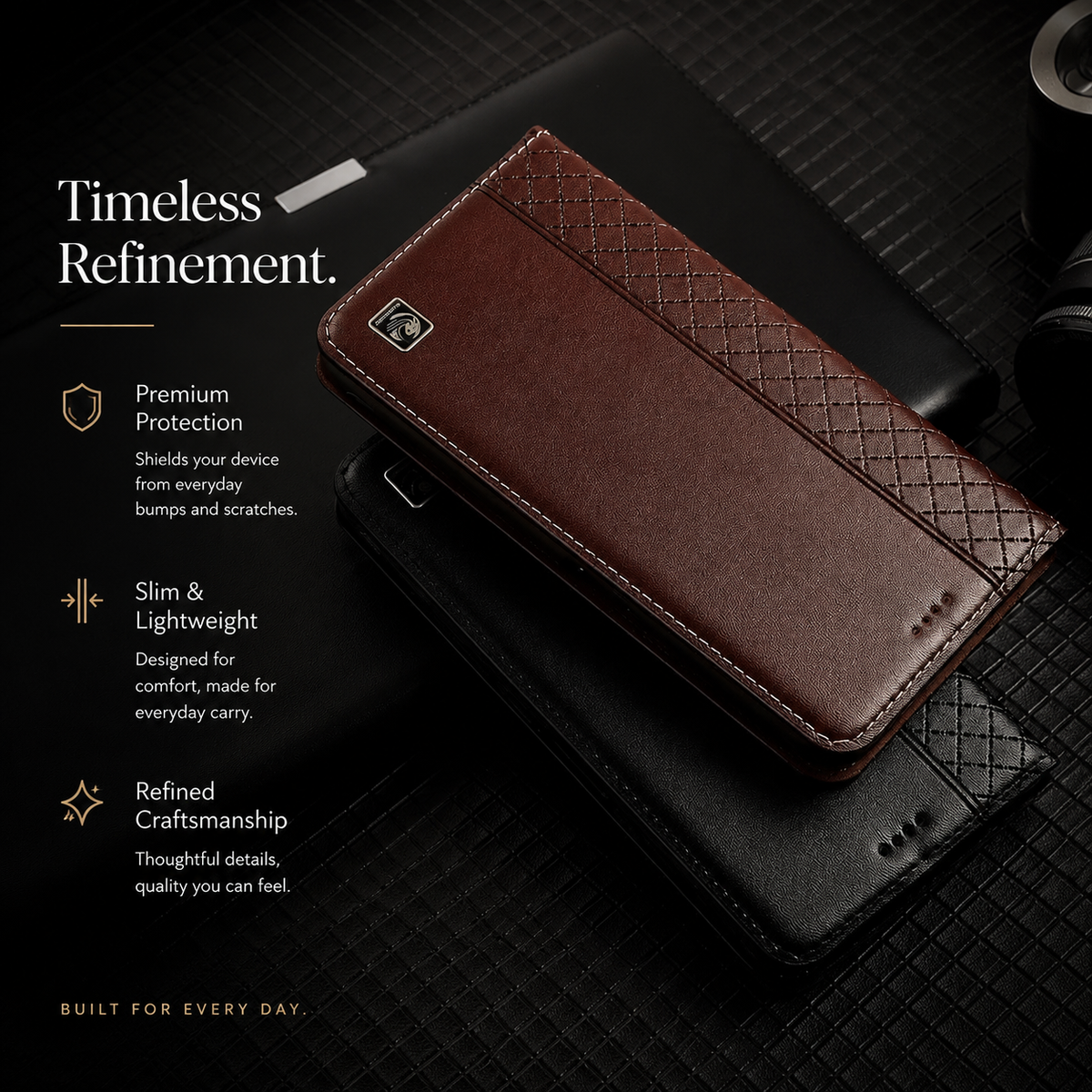 Premium iPhone Case Genuine Leather Flip Wallet Card Holder Kickstand Magnetic Closure Shockproof Protective Cover TPU Full Body Business Slim Design 