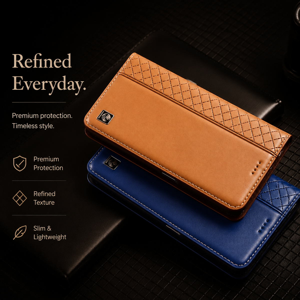 Premium iPhone Case Genuine Leather Flip Wallet Card Holder Kickstand Magnetic Closure Shockproof Protective Cover TPU Full Body Business Slim Design 