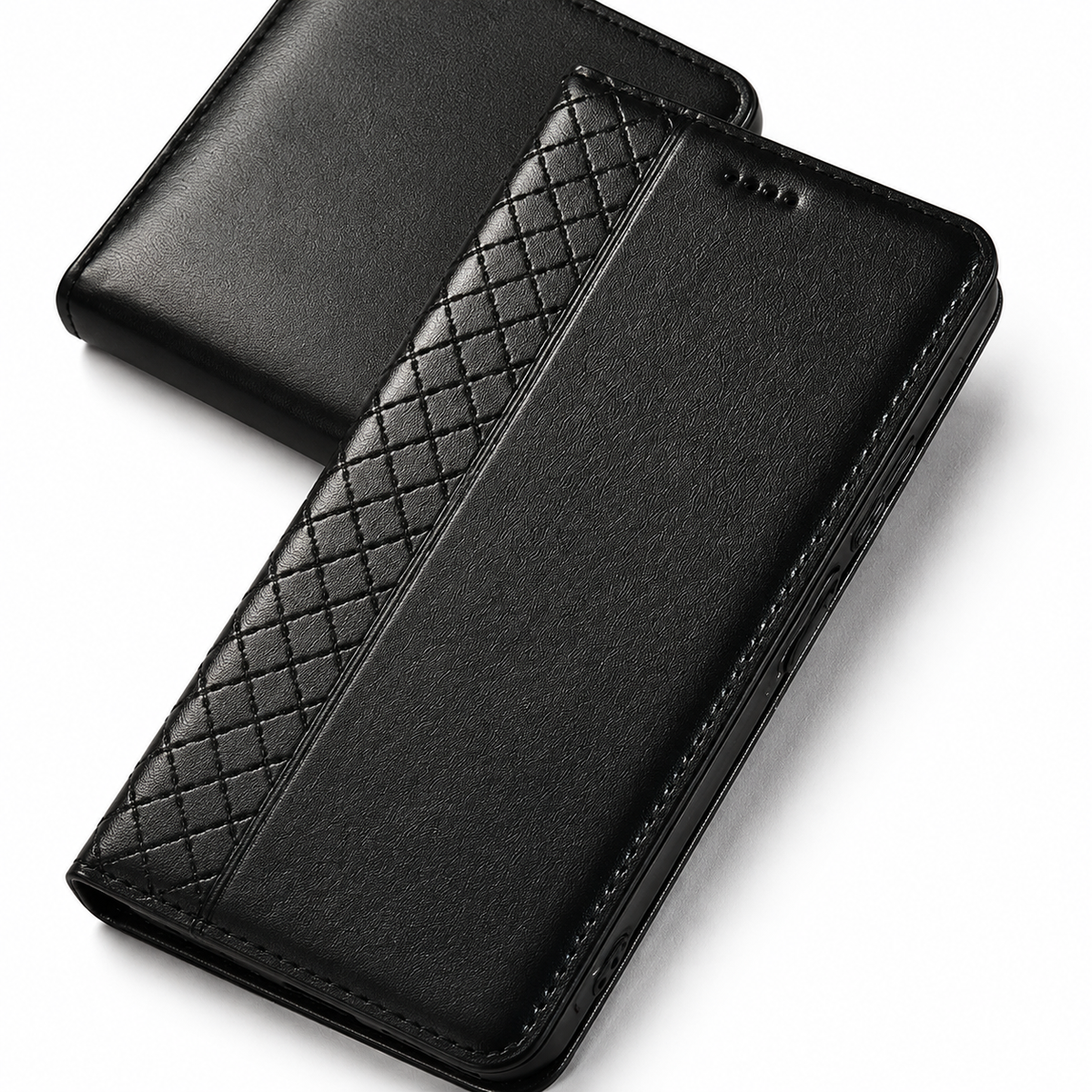 Premium iPhone Case Genuine Leather Flip Wallet Card Holder Kickstand Magnetic Closure Shockproof Protective Cover TPU Full Body Business Slim Design 