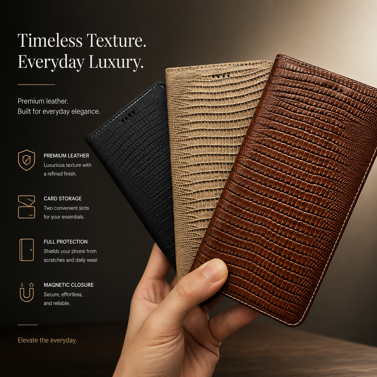 Premium iPhone Case Genuine Leather Flip Wallet Magnetic Closure Kickstand Card Holder Shockproof Dustproof Non Slip Full Coverage Protective Cover