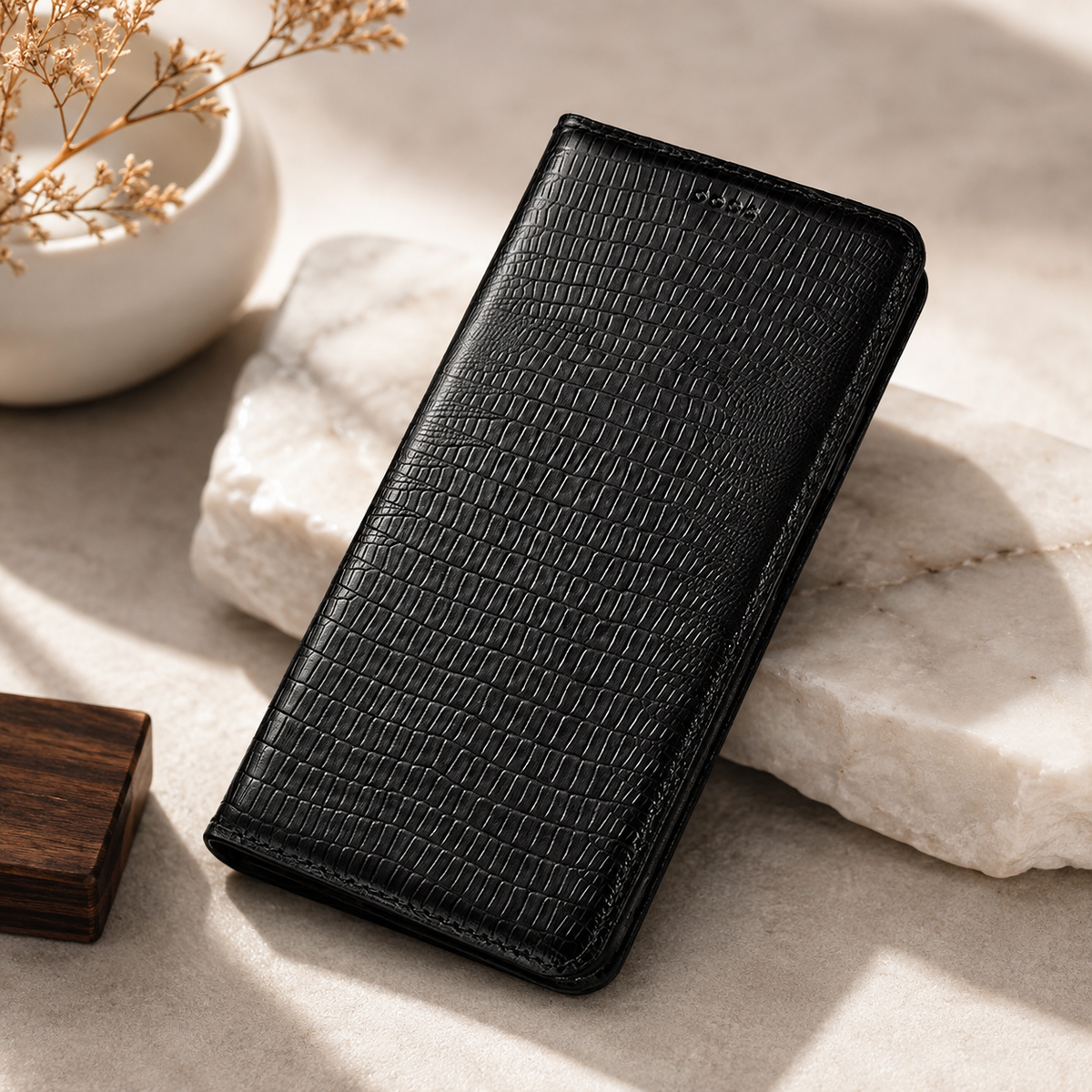 Premium iPhone Case Genuine Leather Flip Wallet Magnetic Closure Kickstand Card Holder Shockproof Dustproof Non Slip Full Coverage Protective Cover