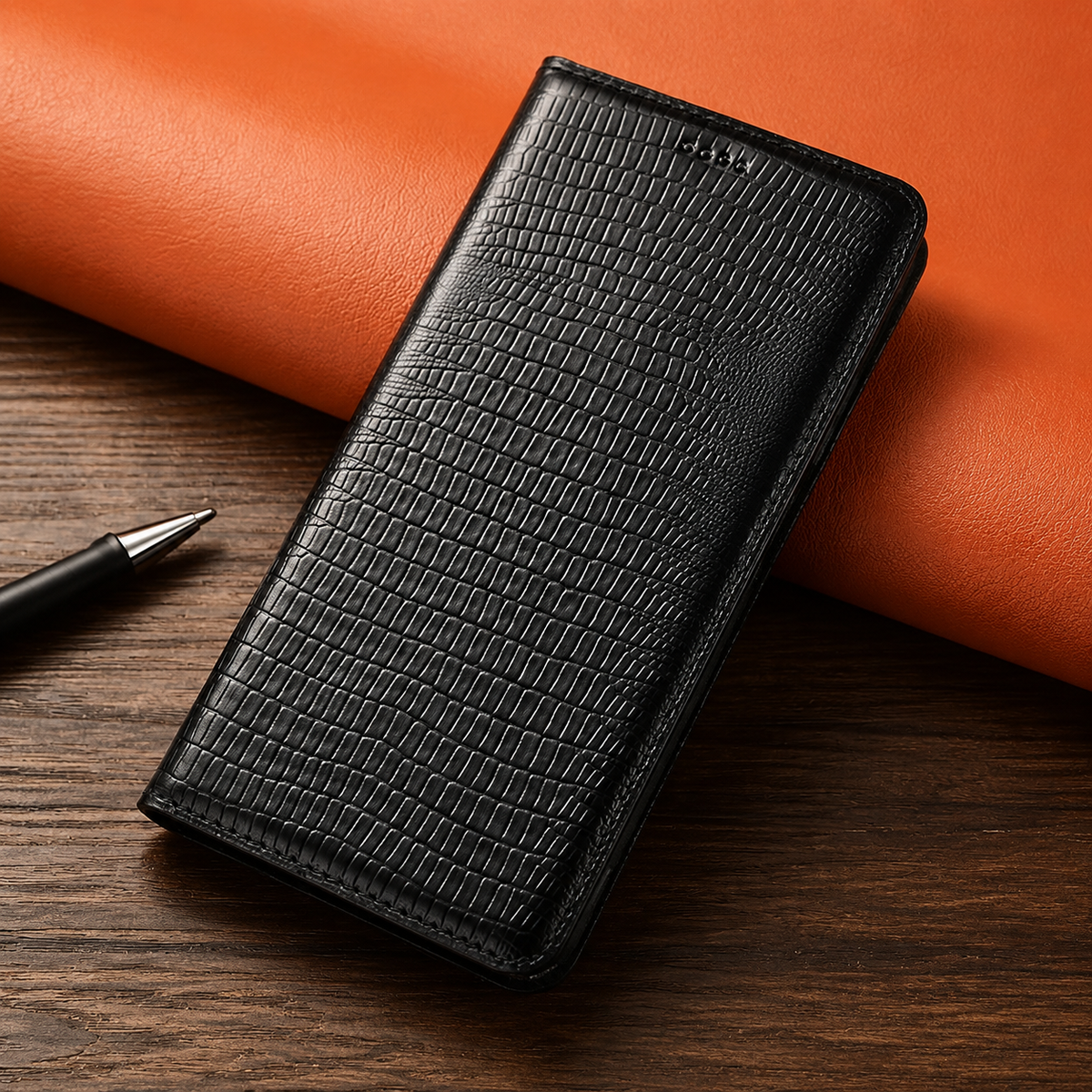 Premium iPhone Case Genuine Leather Flip Wallet Magnetic Closure Kickstand Card Holder Shockproof Dustproof Non Slip Full Coverage Protective Cover
