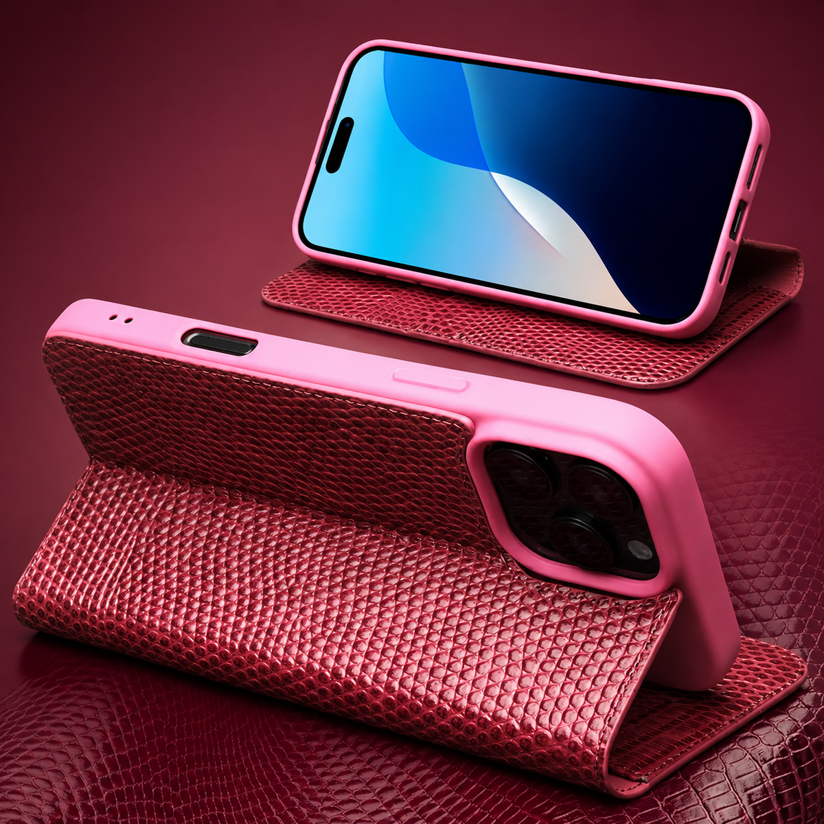Premium iPhone Case Genuine Leather Flip Wallet Magnetic Closure Kickstand Card Holder Shockproof Dustproof Non Slip Full Coverage Protective Cover