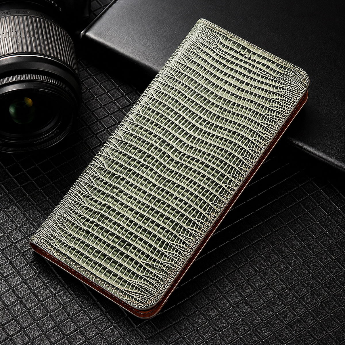 Premium iPhone Case Genuine Leather Flip Wallet Magnetic Closure Kickstand Card Holder Shockproof Dustproof Non Slip Full Coverage Protective Cover