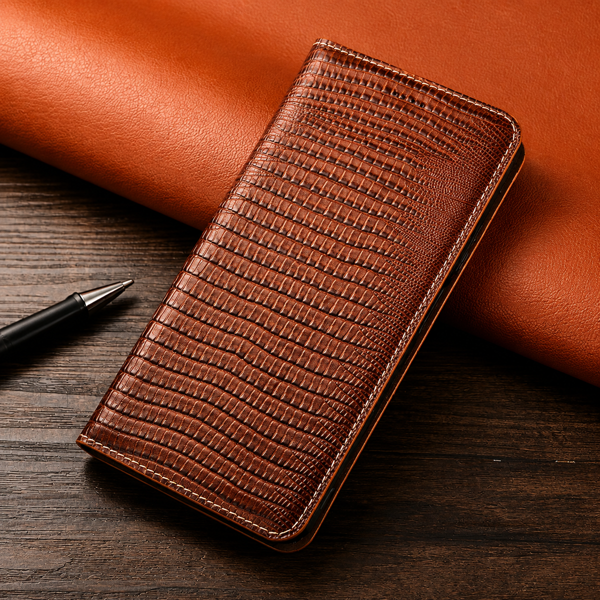 Premium iPhone Case Genuine Leather Flip Wallet Magnetic Closure Kickstand Card Holder Shockproof Dustproof Non Slip Full Coverage Protective Cover