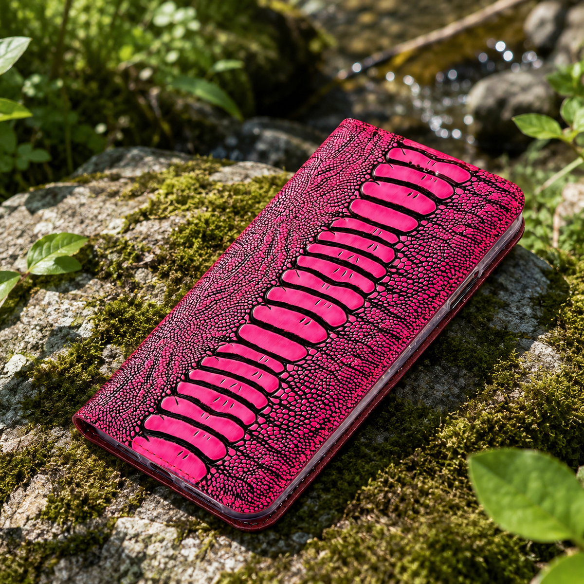 Premium iPhone Case Genuine Leather Ostrich Pattern Wallet Magnetic Card Holder Kickstand Water Resistant Anti Scratch Full Coverage Protective Cover