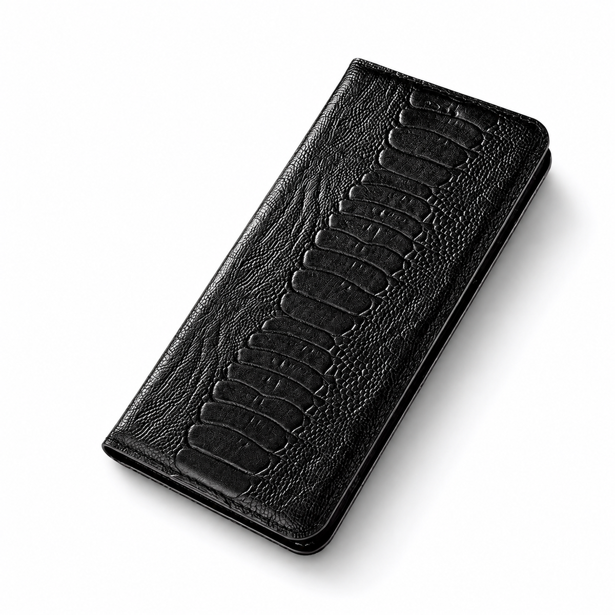 Premium iPhone Case Genuine Leather Ostrich Pattern Wallet Magnetic Card Holder Kickstand Water Resistant Anti Scratch Full Coverage Protective Cover