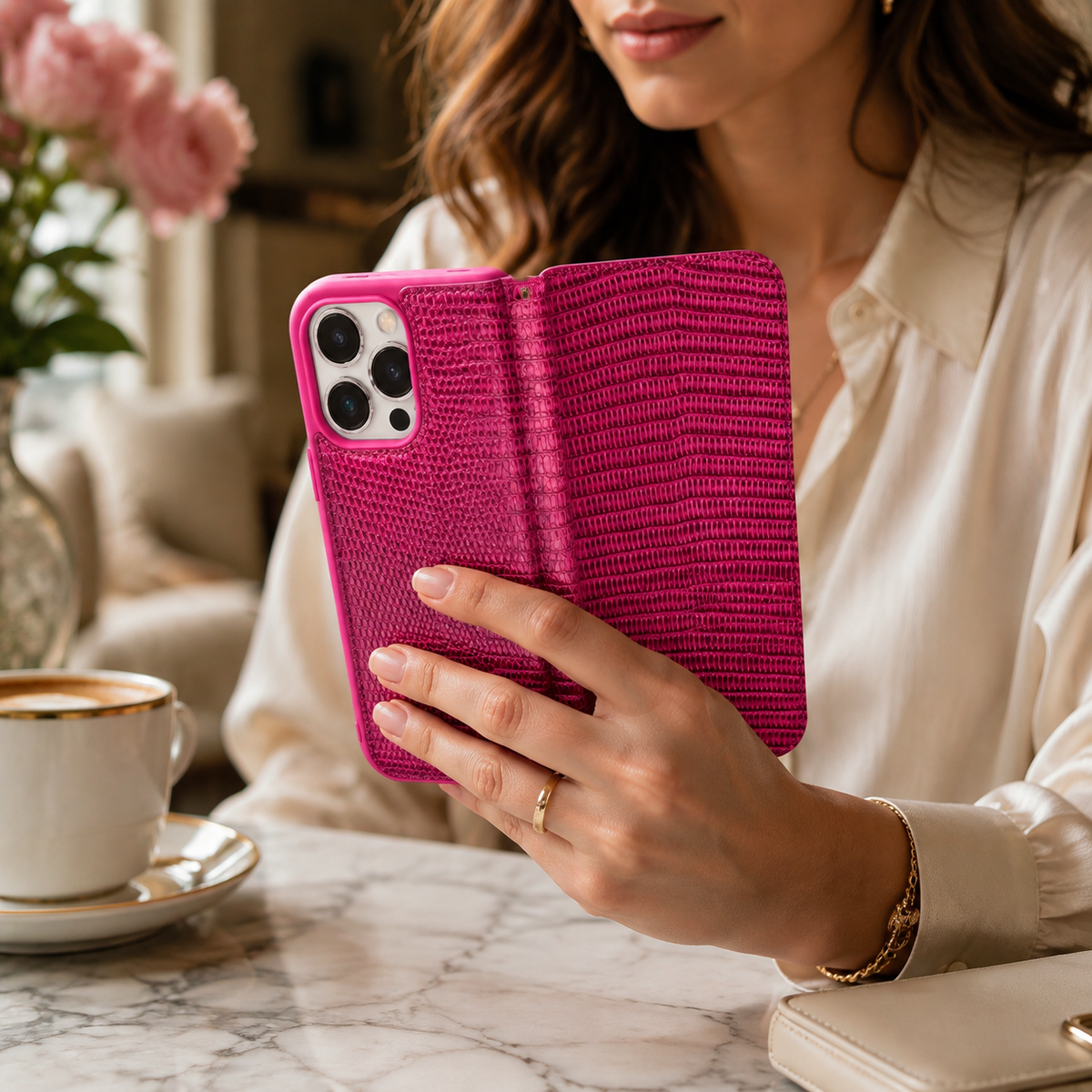 Premium iPhone Case Genuine Leather Wallet Flip Cover Card Holder Anti Scratch Slim Full Coverage Protective Cover Lightweight Magnetic Closure Design