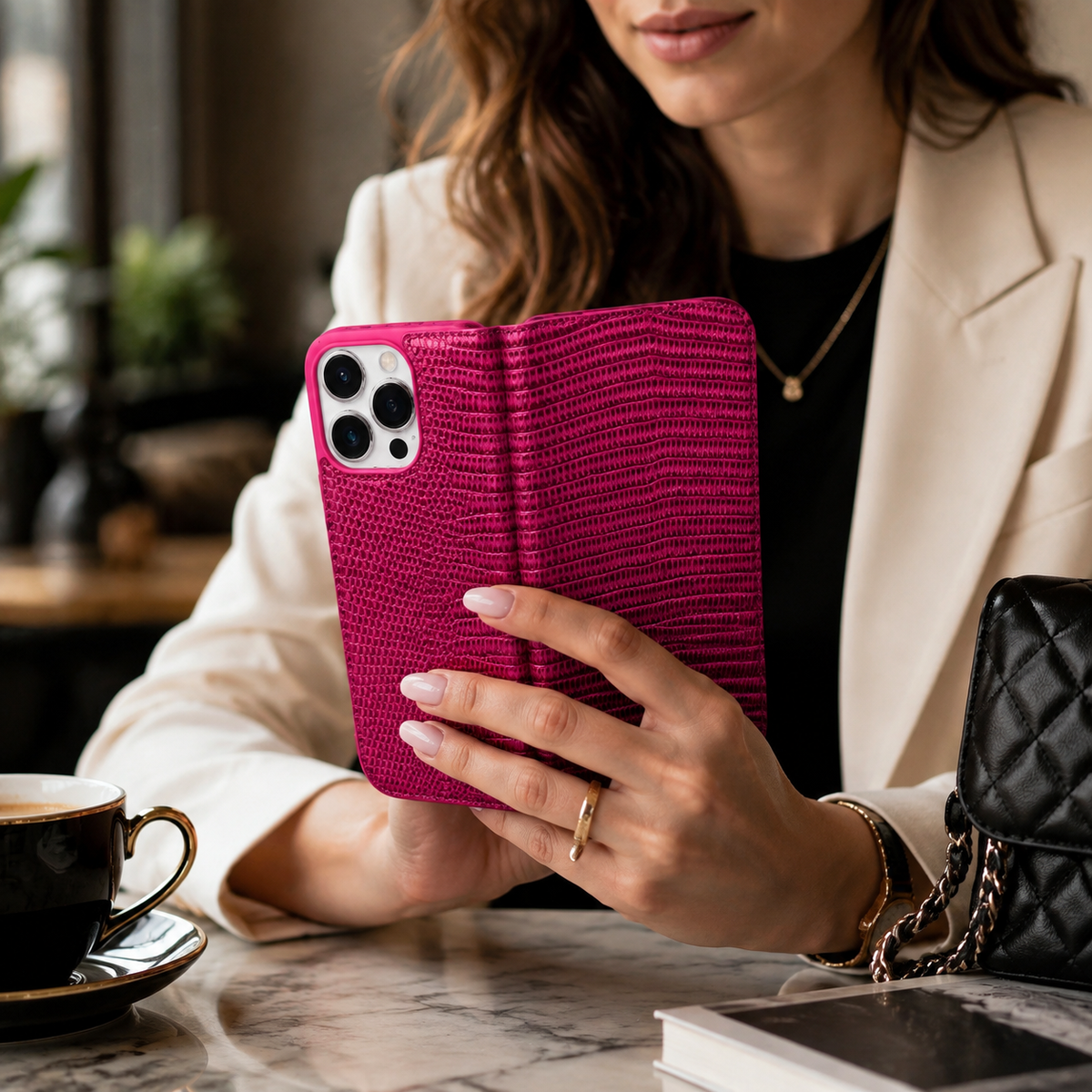 Premium iPhone Case Genuine Leather Wallet Flip Cover Card Holder Anti Scratch Slim Full Coverage Protective Cover Lightweight Magnetic Closure Design
