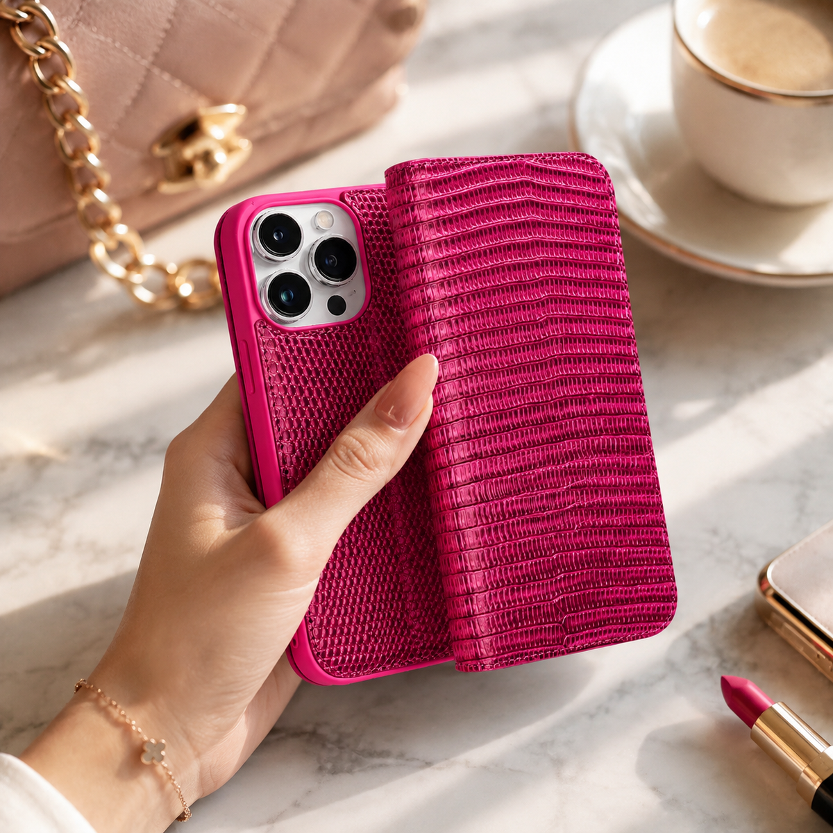 Premium iPhone Case Genuine Leather Wallet Flip Cover Card Holder Anti Scratch Slim Full Coverage Protective Cover Lightweight Magnetic Closure Design