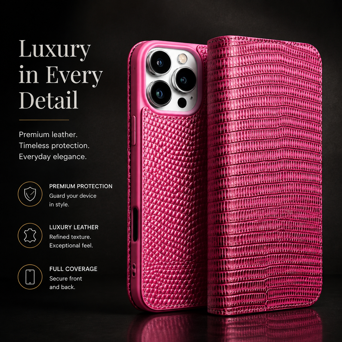 Premium iPhone Case Genuine Leather Wallet Flip Cover Card Holder Anti Scratch Slim Full Coverage Protective Cover Lightweight Magnetic Closure Design