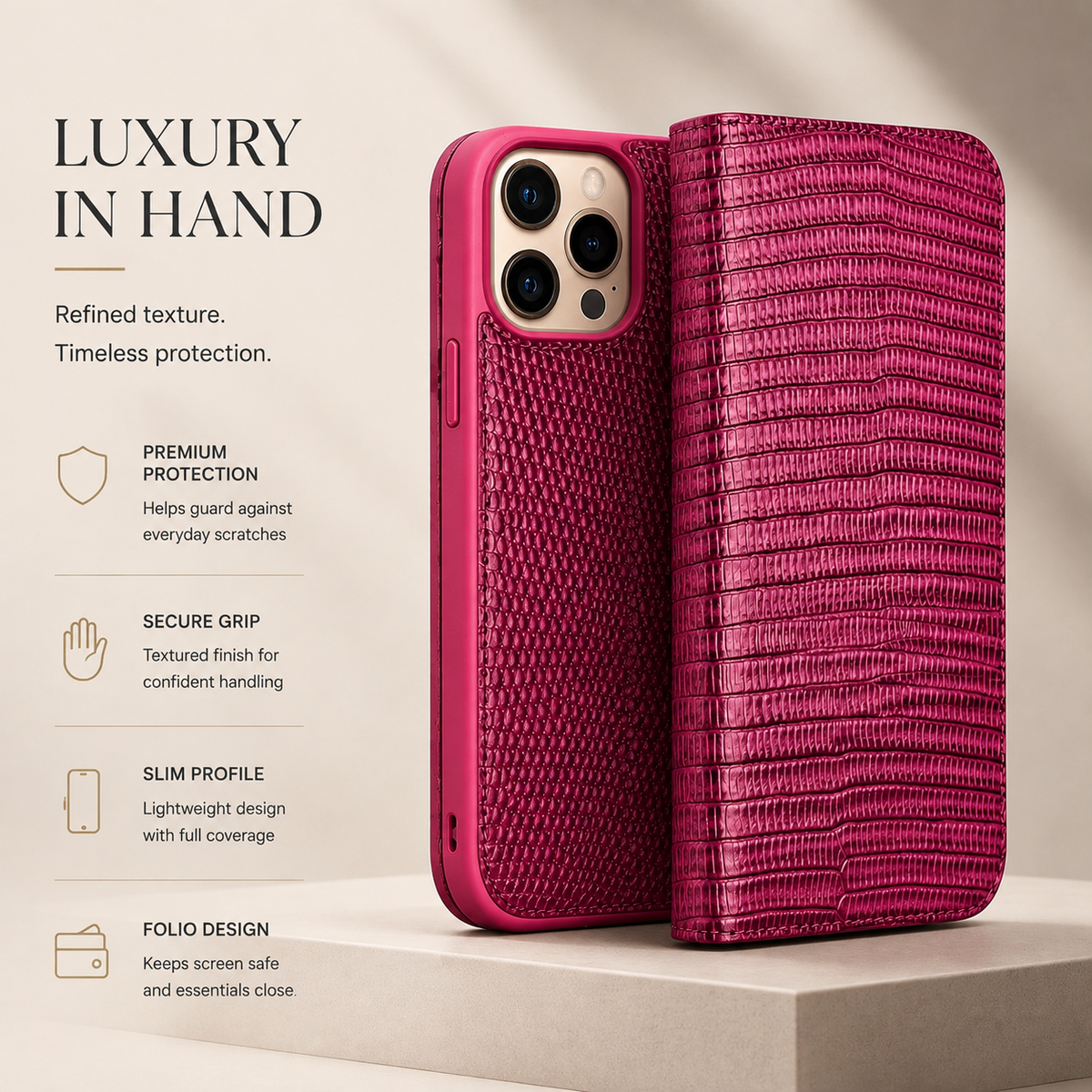 Premium iPhone Case Genuine Leather Wallet Flip Cover Card Holder Anti Scratch Slim Full Coverage Protective Cover Lightweight Magnetic Closure Design