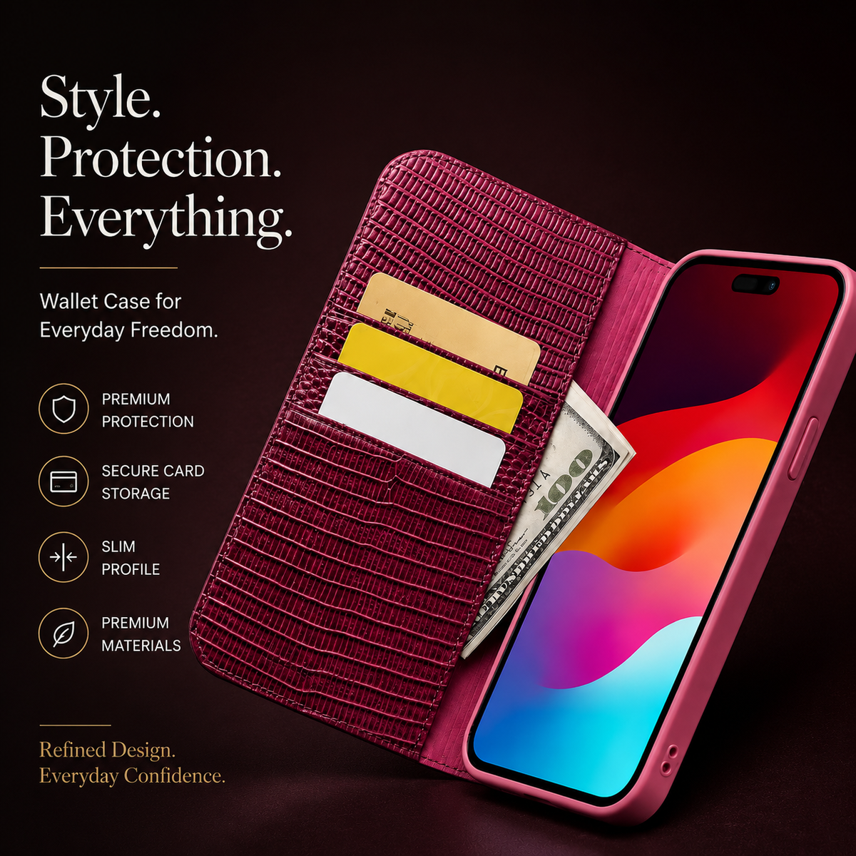 Premium iPhone Case Genuine Leather Wallet Flip Cover Card Holder Anti Scratch Slim Full Coverage Protective Cover Lightweight Magnetic Closure Design