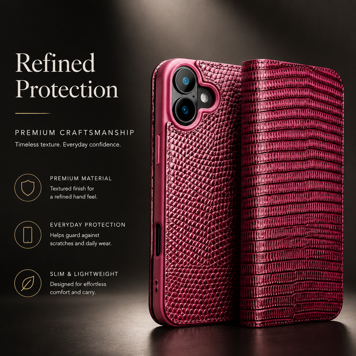 Premium iPhone Case Genuine Leather Wallet Flip Cover Card Holder Anti Scratch Slim Full Coverage Protective Cover Lightweight Magnetic Closure Design