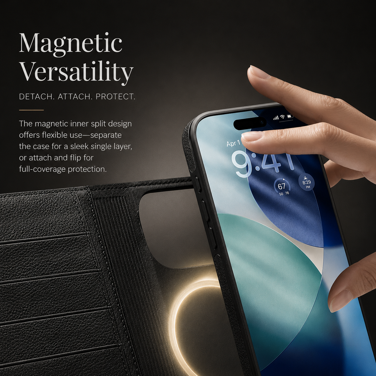 Premium iPhone Case Genuine Leather Wallet Flip Cover Card Holder Kickstand Stand Shockproof Slim Cowhide TPU Lining Non Slip Protective Design Secure