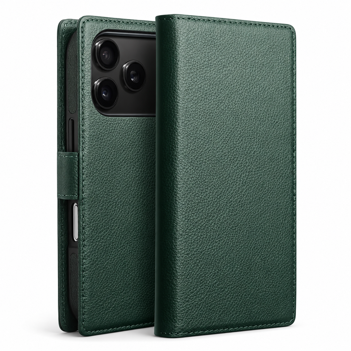 Premium iPhone Case Genuine Leather Wallet Flip Cover Card Holder Kickstand Stand Shockproof Slim Cowhide TPU Lining Non Slip Protective Design Secure