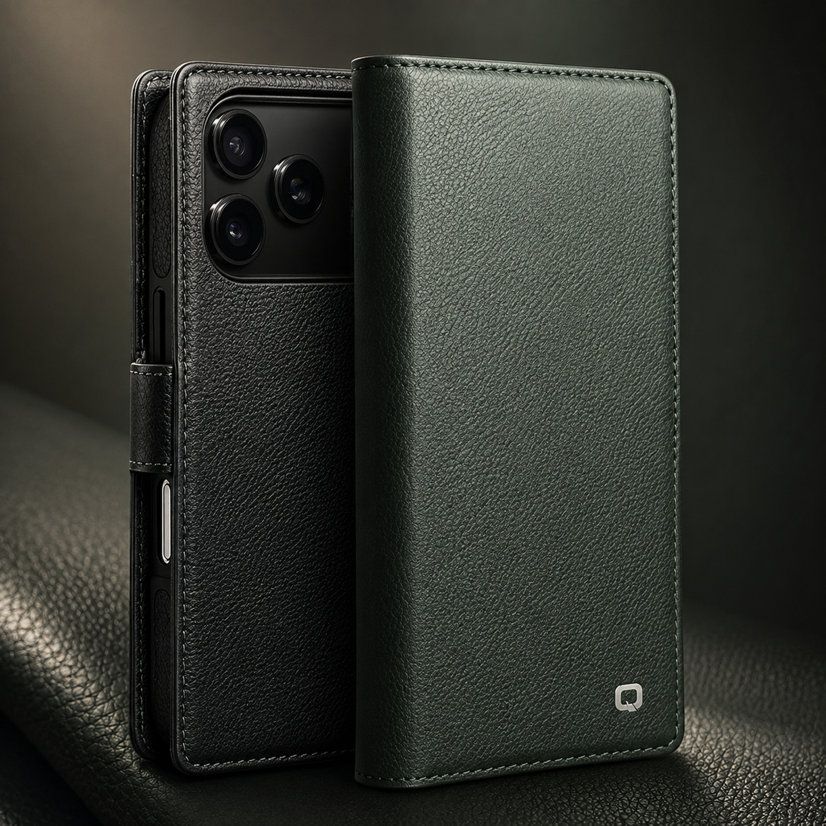 Premium iPhone Case Genuine Leather Wallet Flip Cover Card Holder Kickstand Stand Shockproof Slim Cowhide TPU Lining Non Slip Protective Design Secure