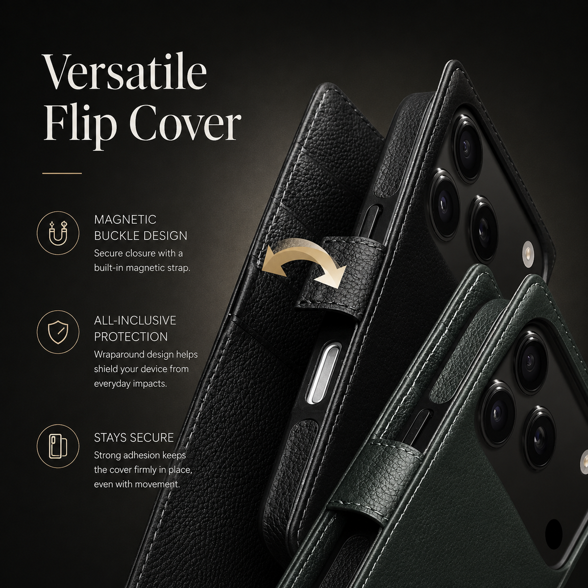 Premium iPhone Case Genuine Leather Wallet Flip Cover Card Holder Kickstand Stand Shockproof Slim Cowhide TPU Lining Non Slip Protective Design Secure