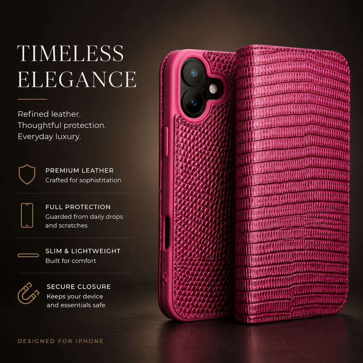 Premium iPhone Case Genuine Leather Wallet Flip Cover Magnetic Closure Kickstand Shockproof Full Body Protection Card Holder Luxury Design