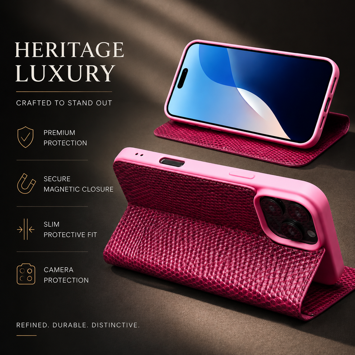 Premium iPhone Case Genuine Leather Wallet Flip Cover Magnetic Closure Kickstand Shockproof Full Body Protection Card Holder Luxury Design