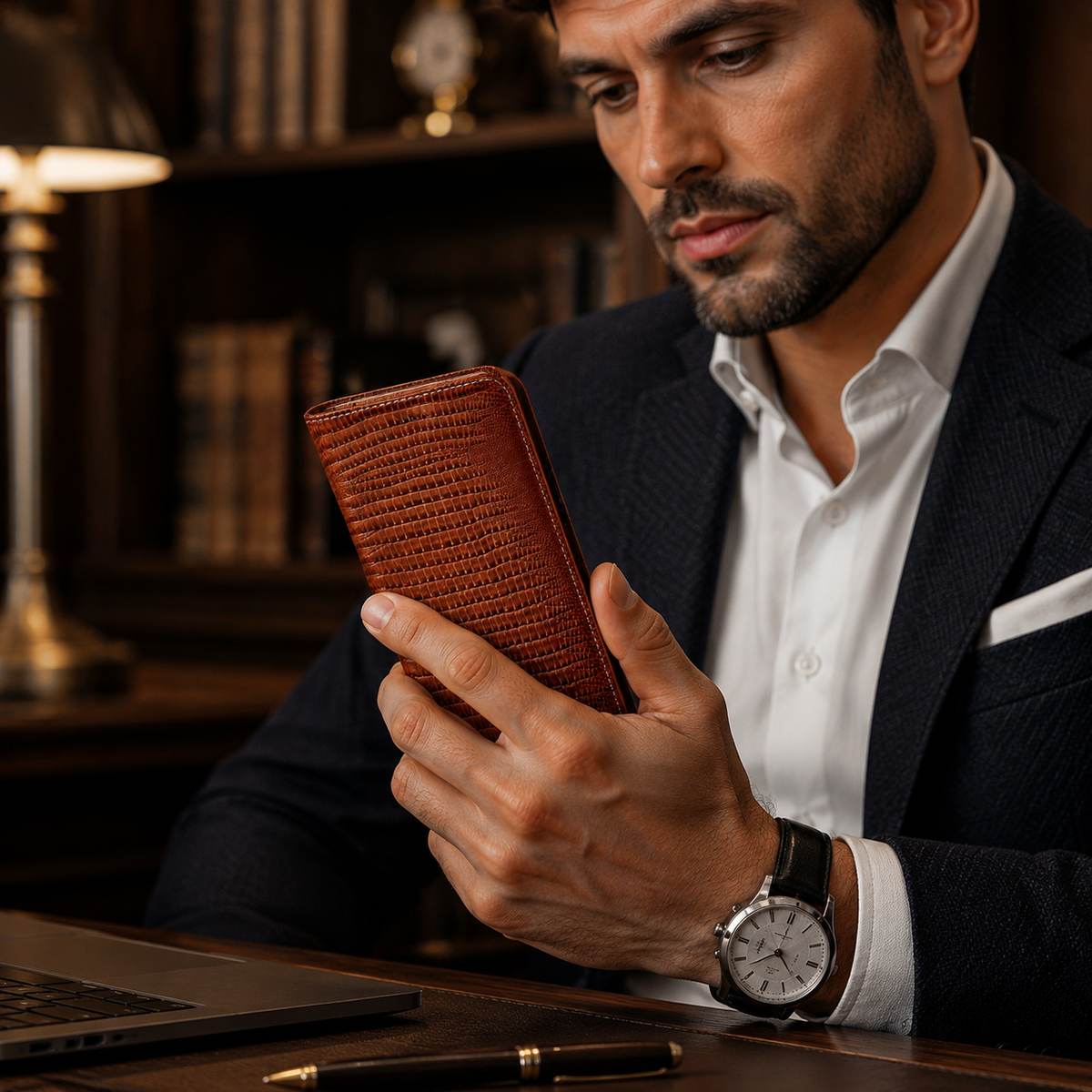 Premium iPhone Case Genuine Leather Wallet Flip Cover Magnetic Closure Kickstand Shockproof Full Body Protection Card Holder Luxury Design