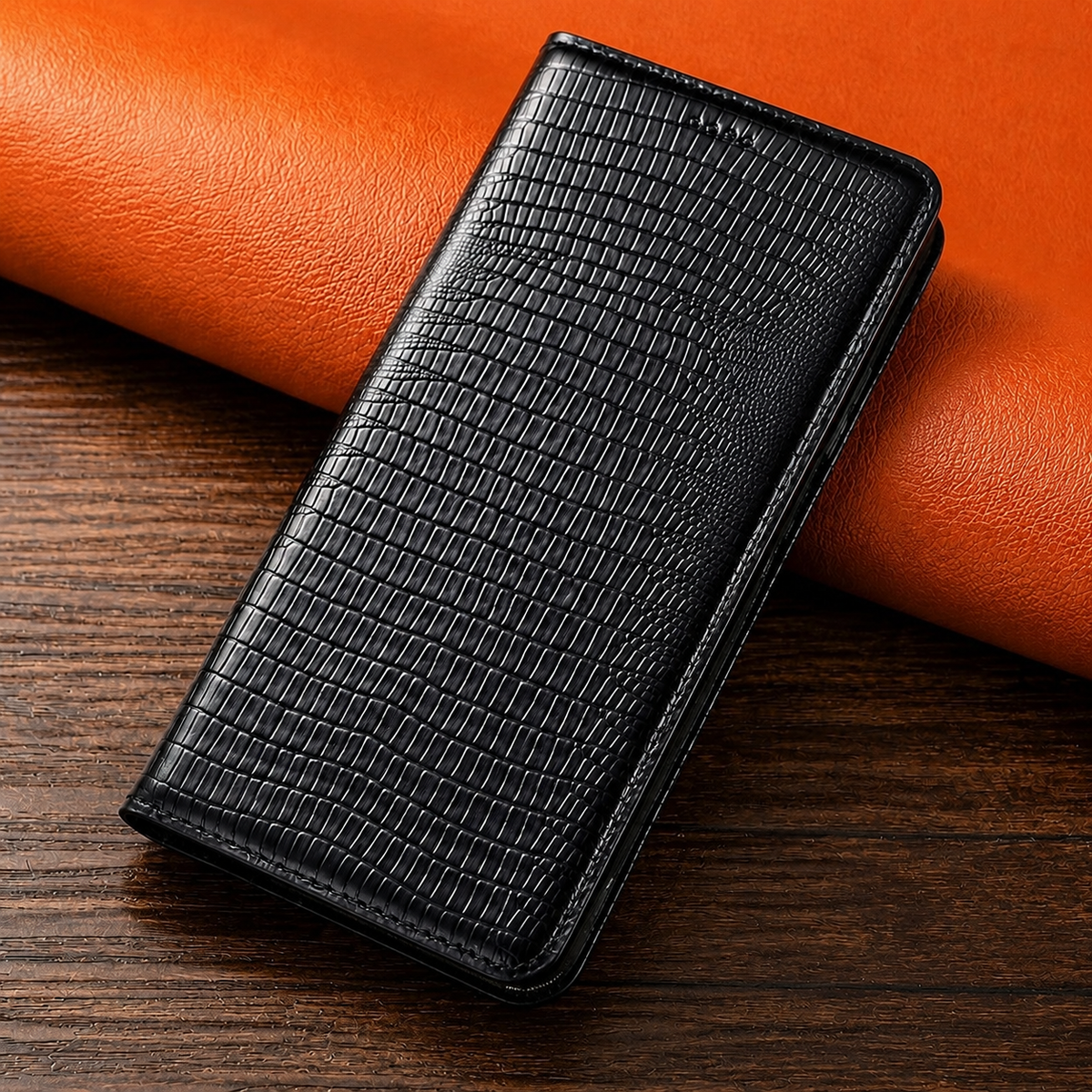 Premium iPhone Case Genuine Leather Wallet Flip Cover Magnetic Closure Kickstand Shockproof Full Body Protection Card Holder Luxury Design