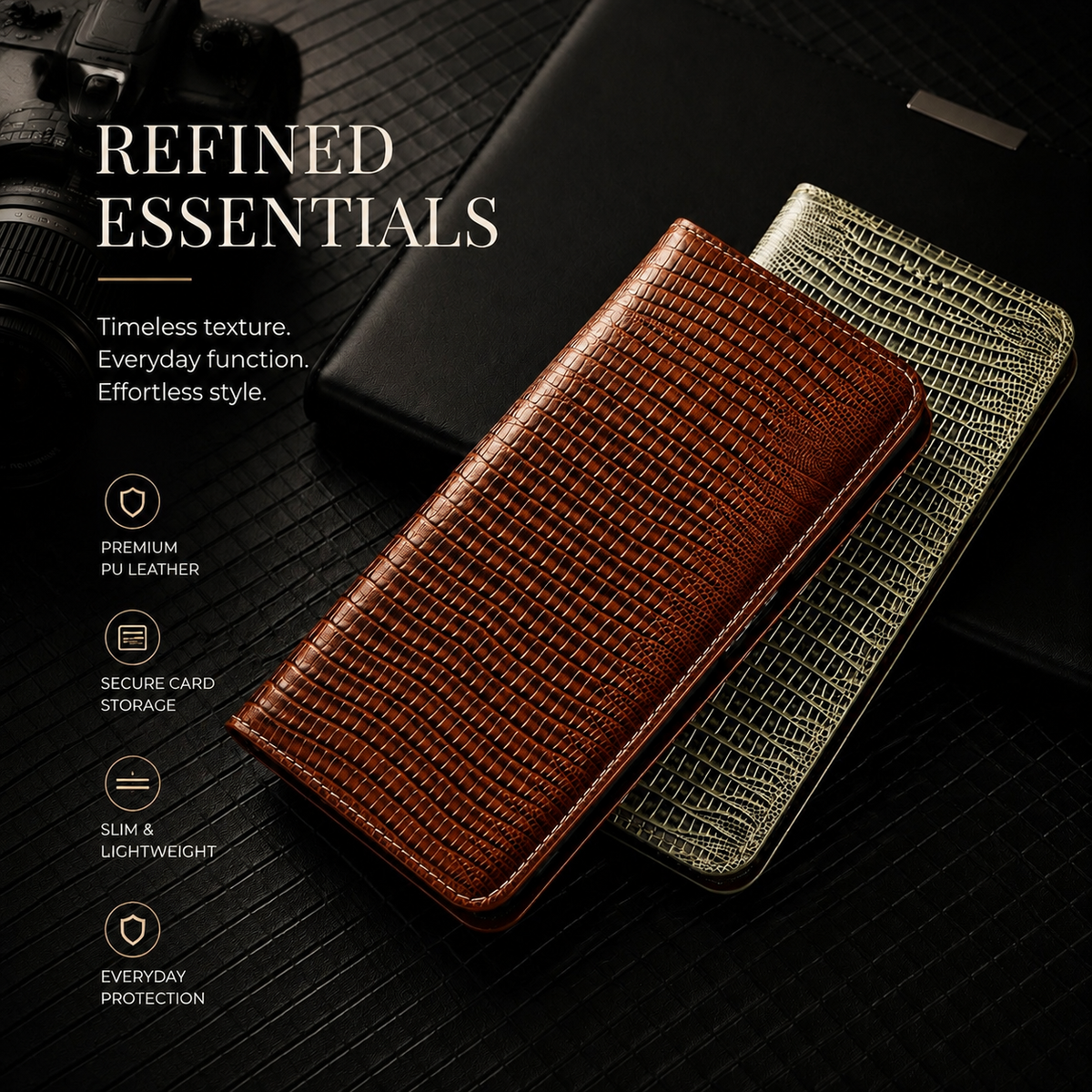 Premium iPhone Case Genuine Leather Wallet Flip Cover Magnetic Closure Kickstand Shockproof Full Body Protection Card Holder Luxury Design