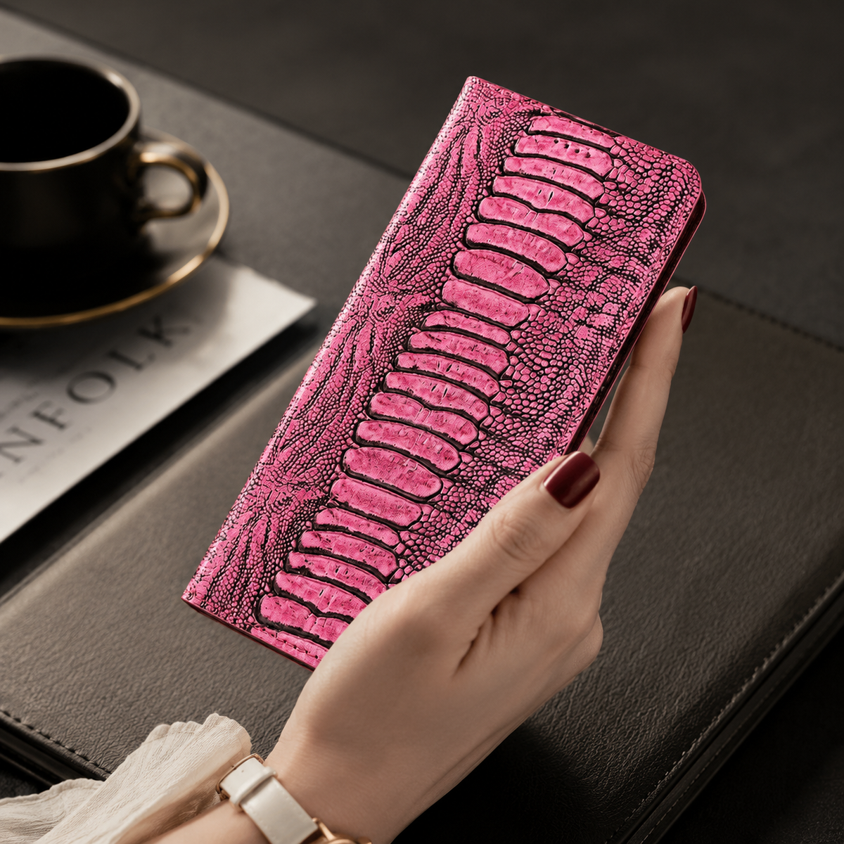 Premium iPhone Case Genuine Leather Wallet MagSafe Compatible Flip Cover Card Holder Magnetic Closure Shockproof Camera Protection Slim Elegant Design