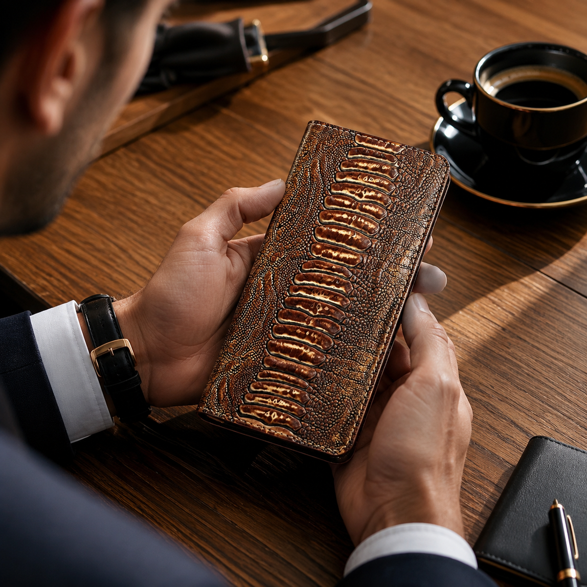 Premium iPhone Case Genuine Leather Wallet MagSafe Compatible Flip Cover Card Holder Magnetic Closure Shockproof Camera Protection Slim Elegant Design
