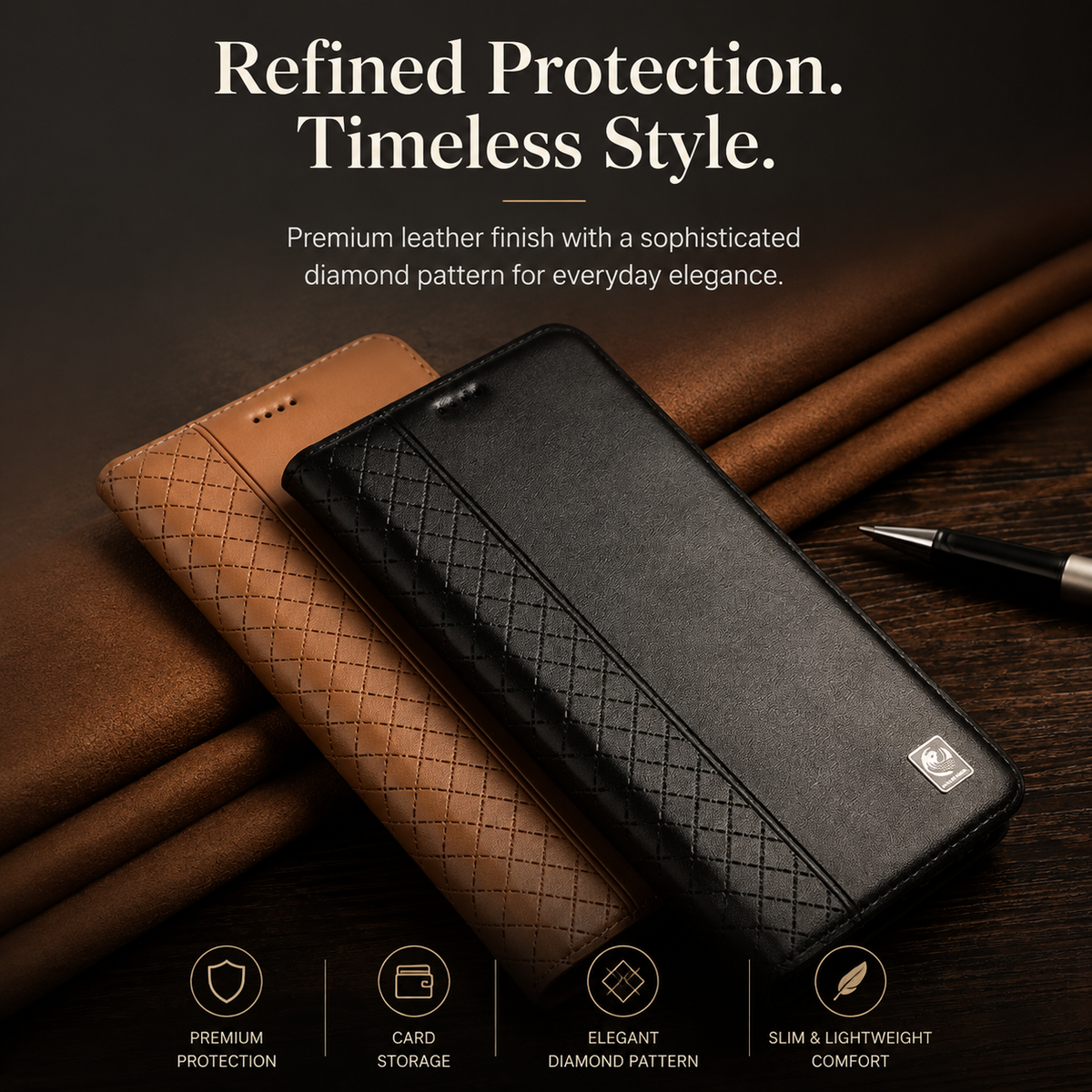 Premium iPhone Case Genuine Nappa Leather Wallet Flip Cover Card Holder Magnetic Closure Shockproof Full Body Stand Slim Business Design