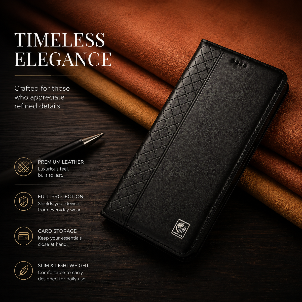 Premium iPhone Case Genuine Nappa Leather Wallet Flip Cover Card Holder Magnetic Closure Shockproof Full Body Stand Slim Business Design