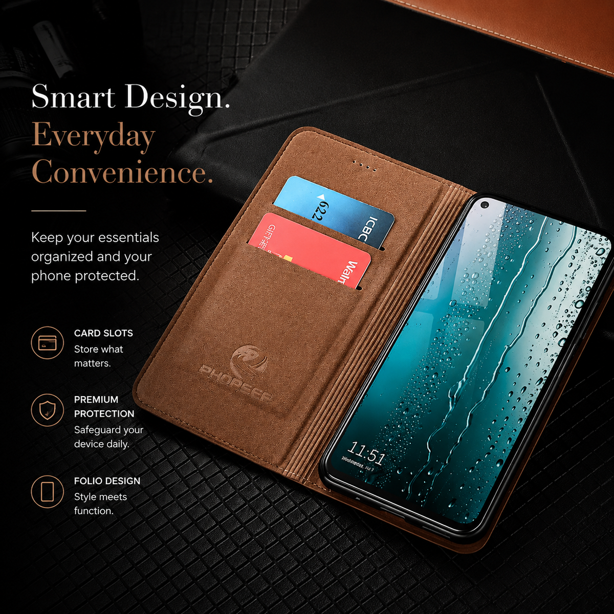 Premium iPhone Case Genuine Nappa Leather Wallet Flip Cover Card Holder Magnetic Closure Shockproof Full Body Stand Slim Business Design