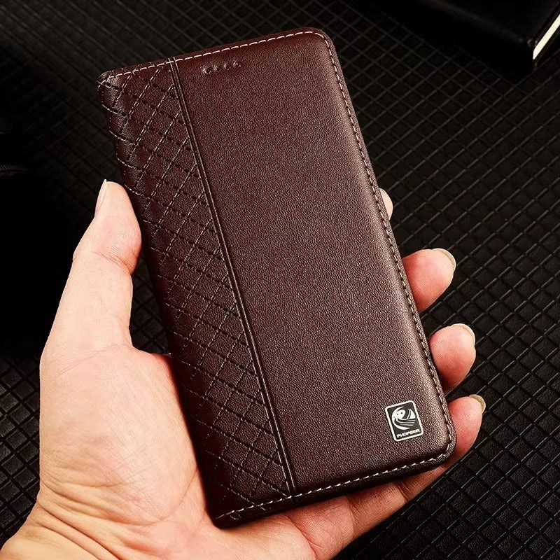 Premium iPhone Case Genuine Nappa Leather Wallet Flip Cover Card Holder Magnetic Closure Shockproof Full Body Stand Slim Business Design