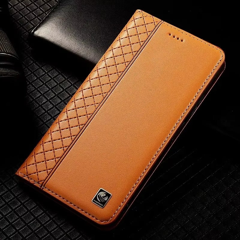 Premium iPhone Case Genuine Nappa Leather Wallet Flip Cover Card Holder Magnetic Closure Shockproof Full Body Stand Slim Business Design
