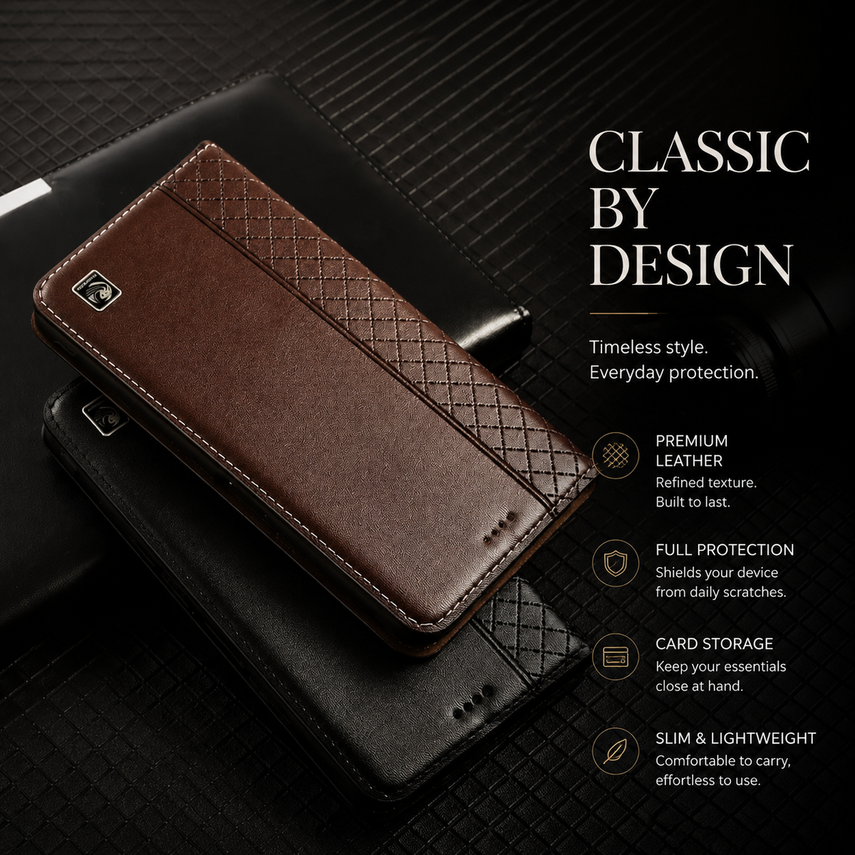 Premium iPhone Case Genuine Nappa Leather Wallet Flip Cover Card Holder Magnetic Closure Shockproof Full Body Stand Slim Business Design