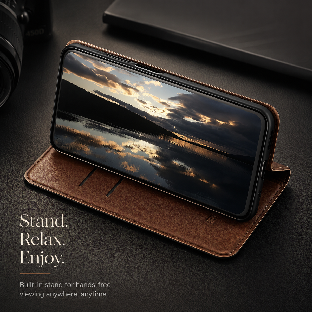 Premium iPhone Case Genuine Nappa Leather Wallet Flip Cover Card Holder Magnetic Closure Shockproof Full Body Stand Slim Business Design