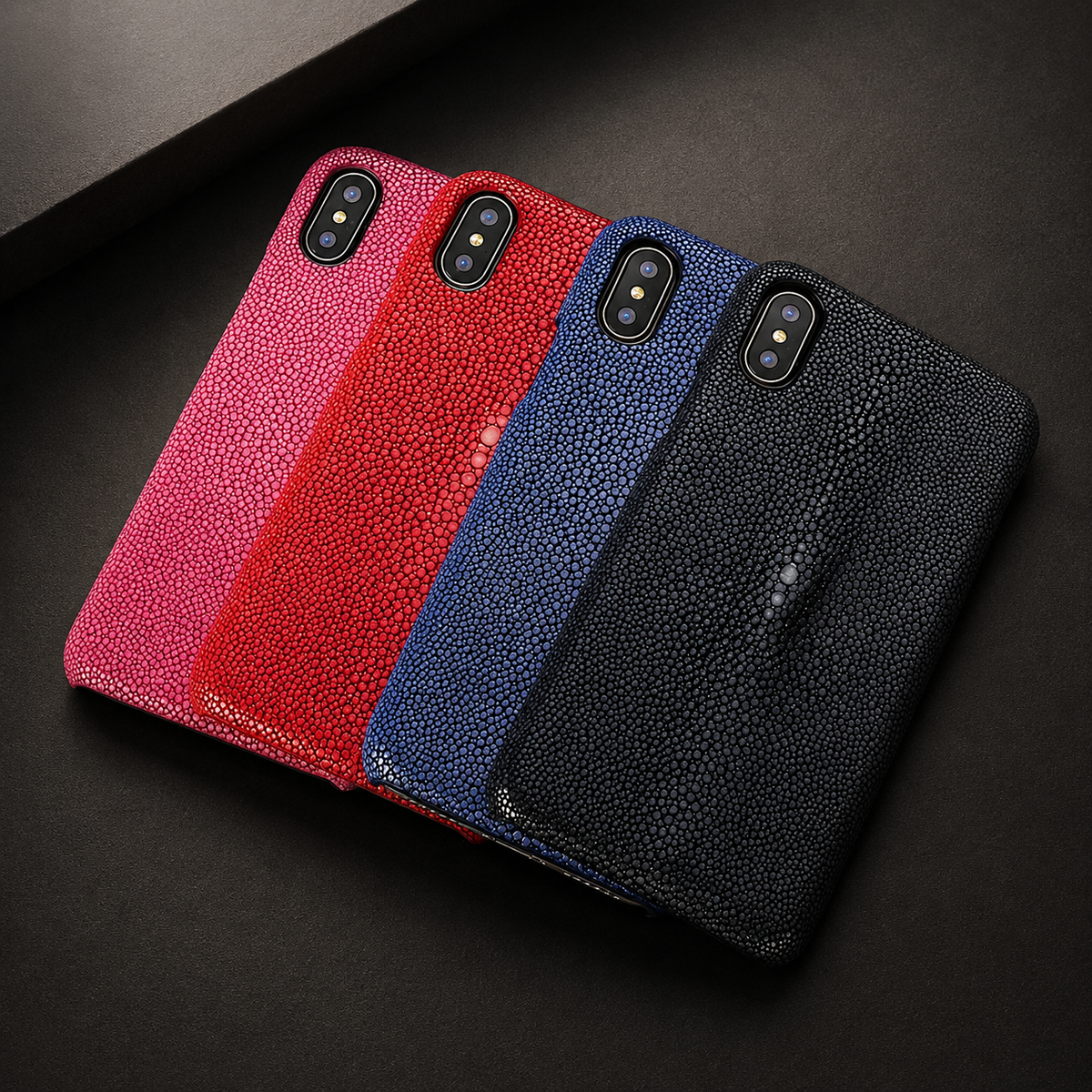 Premium iPhone Case Genuine Stingray Leather Shockproof Half Wrapped Lightweight Anti Scratch Anti Fingerprint Dustproof Non Slip Protective Fit Cover