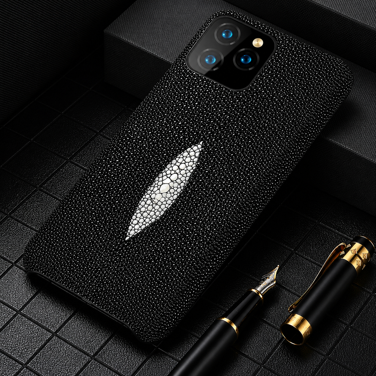 Premium iPhone Case Genuine Stingray Leather Shockproof Half Wrapped Lightweight Anti Scratch Anti Fingerprint Dustproof Non Slip Protective Fit Cover