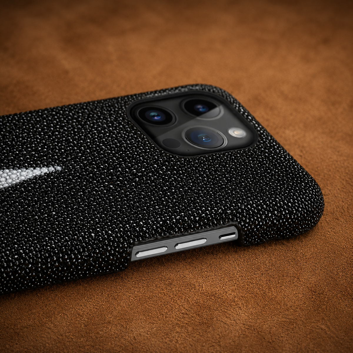 Premium iPhone Case Genuine Stingray Leather Shockproof Half Wrapped Lightweight Anti Scratch Anti Fingerprint Dustproof Non Slip Protective Fit Cover