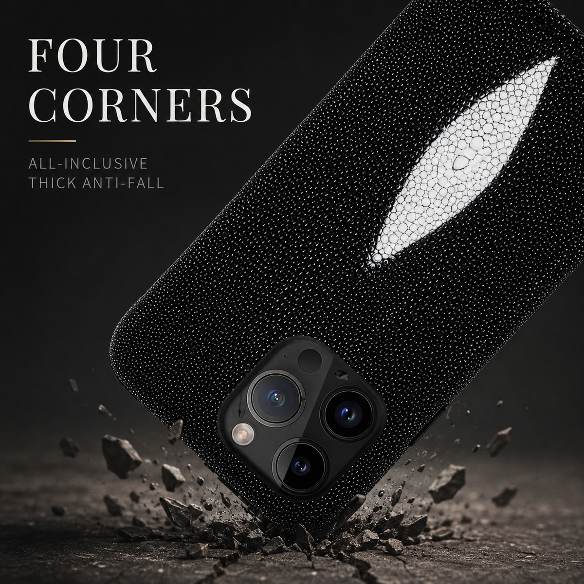 Premium iPhone Case Genuine Stingray Leather Shockproof Half Wrapped Lightweight Anti Scratch Anti Fingerprint Dustproof Non Slip Protective Fit Cover