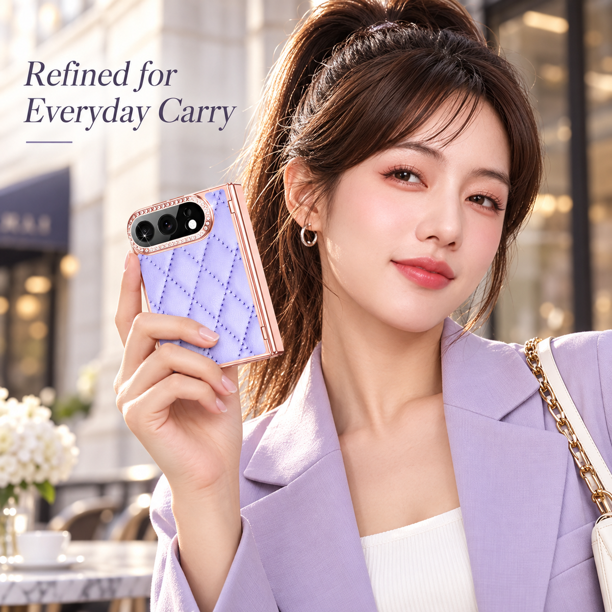 Premium iPhone Case Golden Glitter Diamond Leather Hinge Protection Foldable Cover Glass Screen Protector Shockproof Slim Luxury Protective Phone Cover Case