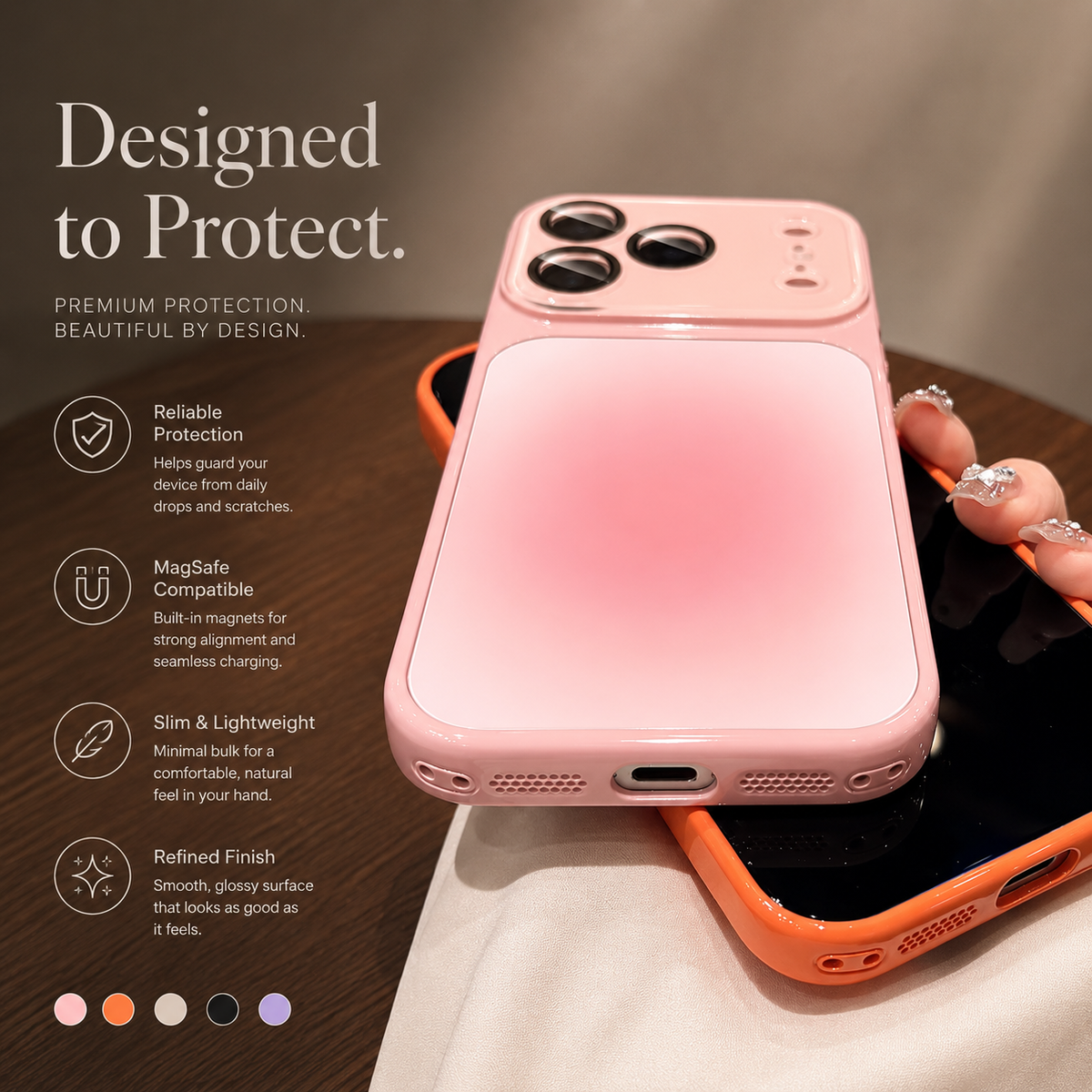 Premium iPhone Case Gradient Glossy Shockproof PC TPU Protective Cover Full Camera Protection Lanyard Anti Scratch Non Slip Lightweight Dual Layer Bumper