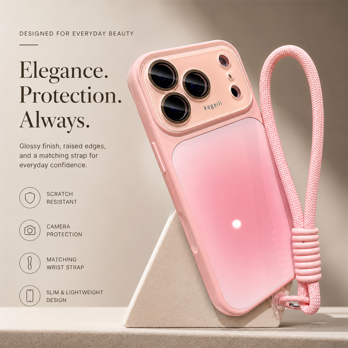 Premium iPhone Case Gradient Glossy Shockproof PC TPU Protective Cover Full Camera Protection Lanyard Anti Scratch Non Slip Lightweight Dual Layer Bumper
