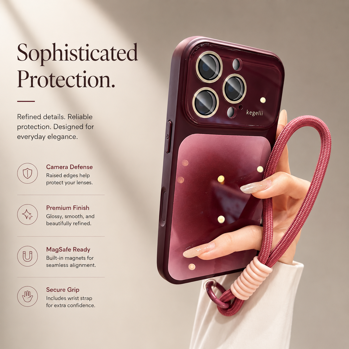 Premium iPhone Case Gradient Glossy Shockproof PC TPU Protective Cover Full Camera Protection Lanyard Anti Scratch Non Slip Lightweight Dual Layer Bumper